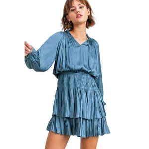 Reset by Jane - Lana mini dress - blue pleated tiered
